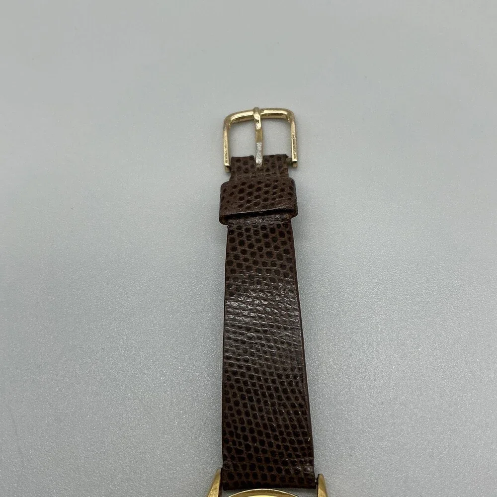 Vintage Seiko Mens Watch 34mm Gold Tone Leather Day Date 5Y23-7079 New Battery